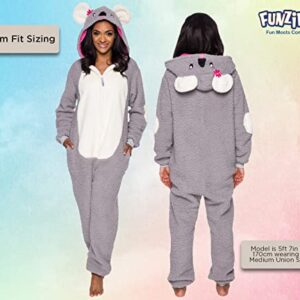 Funziez! Slim Fit Sherpa Adult Onesie - Animal Halloween Costume - Plush One Piece Cosplay Suit for Women and Men Koala