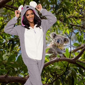 Funziez! Slim Fit Sherpa Adult Onesie - Animal Halloween Costume - Plush One Piece Cosplay Suit for Women and Men Koala