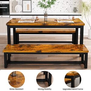 AWQM Dining Room Table Set, Kitchen Table Set with 2 Benches, Ideal for Home, Kitchen and Dining Room, Breakfast Table of 43.3x23.6x28.5 inches, Benches of 38.5x11.8x17.5 inches, Industrial Brown