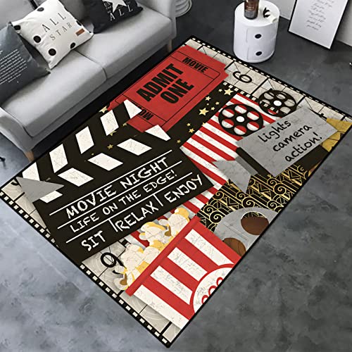 Movie Clapboard Area Rug Movie Night Home Theater Film Art Rugs Cinema Area Carpet Non-Slip Home Decoration for Bedroom Living Playing Room (Movie-1)