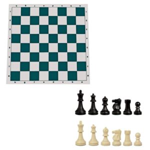 WE Games Tournament Roll Up Chess Board + Bobby Fischer Ultimate Tournament Staunton Chess Pieces