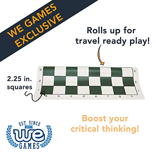 WE Games Tournament Roll Up Chess Board + Bobby Fischer Ultimate Tournament Staunton Chess Pieces