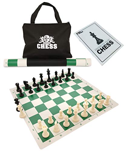 WE Games Best Value Tournament Chess Set (Green) + Hardcover Chess Notation Scorebook (Green)