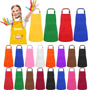 ecoofor 24 pieces 12 colors kid aprons set xl for 7-13 age children chef aprons kids painting for kitchen cooking baking painting