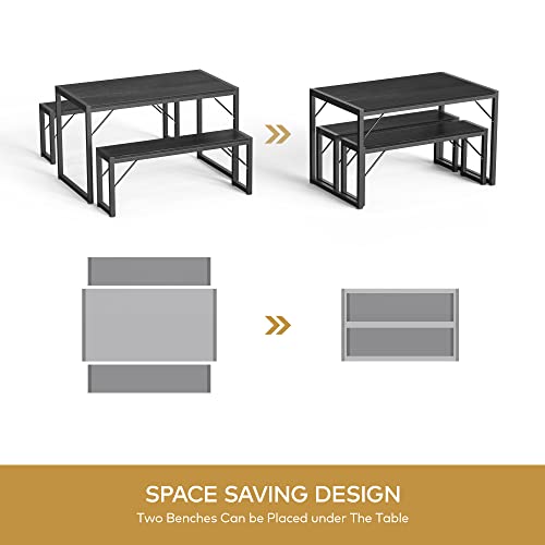 Gizoon 45.5" Dining Table Set for 4, Kitchen Table Set with 2 Benches, Dining Room Table Set with Metal Frame & MDF Board, Space-Saving Dinette for Kitchen, Dining Room -Black