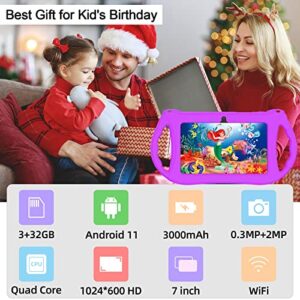RliyOliy Kids Tablet, 7 inch Tablet for Kids, Android 11 Tablet, 3GB RAM 32GB ROM Toddler Tablet with Bluetooth, WiFi, GMS, Parental Control, Dual Camera, Shockproof Case, Educational, Games