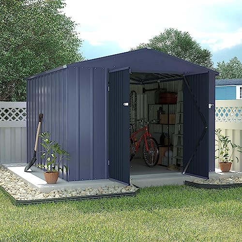 MUPATER 8' x 10' Outdoor Storage Shed with Double Doors, Garden Metal Shed, Utility Tool Shed Storage for Backyard, Patio and Lawn with Vents, Grey