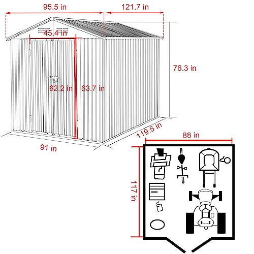 MUPATER 8' x 10' Outdoor Storage Shed with Double Doors, Garden Metal Shed, Utility Tool Shed Storage for Backyard, Patio and Lawn with Vents, Grey
