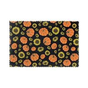 thanksgiving pumpkins sunflower leaf placemats set of 6,table mats heat-resistant washable non-slip place mats for family dining kitchen home wedding holiday party decorations 12 x 18 inch