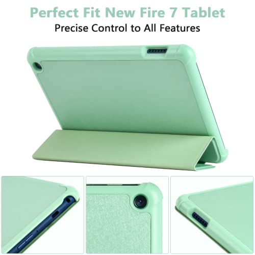 2022 Fire 7 Tablet Case, All-New Kindle Fire 7 Tablet 12th Gen Case, Slim Folding Trifold Cover - Two Stand Angles - Auto Wake/Sleep Case (Mint Green)