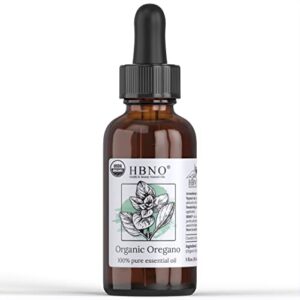 hbno organic oregano essential oil - 1 oz (30ml) - usda certified organic oregano essential oil, steam distilled for aromatherapy, soap making, diy, fragrances, diffuser.