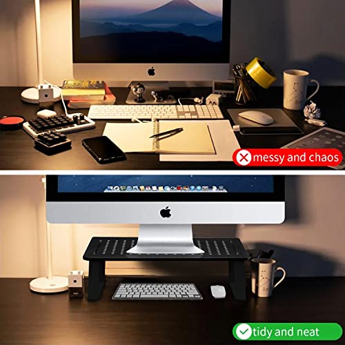 YOONTURN Monitor Stand Riser for Laptop, Computer, PC, Printer, Mesh Metal Monitor Riser for Desktop Organizer