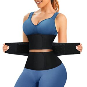 sunacgo waist trainer for women workout waist cincher trimmer 3 segmented underbust corset tummy control hourglass body shaper(black, medium)