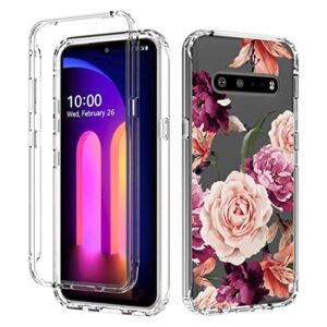 Vavies Case for LG V60 ThinQ 5G Case/LG V60/LM-V600 Case with Tempered Glass Screen Protector, Full Body Clear Flexible with Floral Design Protection Phone Cover Cases for LG V60 (Purple Flower)