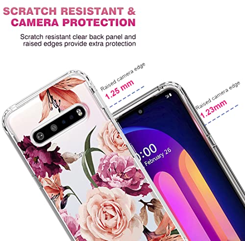 Vavies Case for LG V60 ThinQ 5G Case/LG V60/LM-V600 Case with Tempered Glass Screen Protector, Full Body Clear Flexible with Floral Design Protection Phone Cover Cases for LG V60 (Purple Flower)