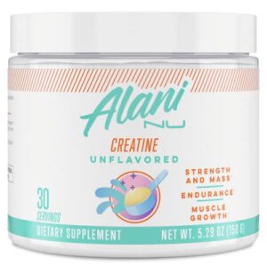 alani nu creatine monohydrate powder 150 grams (5.29 oz), unflavored | pure | micronized creatine powder | no sugar, no gluten, no artificial colors or flavors | 30 servings