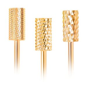 aoraem safety bits for nail drill 3/32'', 3pcs nail drill bit set professional tungsten steel nail drill bits remove gel safety bits set for acrylic gel remover, gold