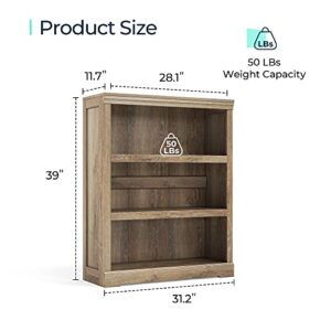 LINSY HOME 3-Tier Bookcase Display Storage Shelves Farmhouse Bookshelf for Home Office, Living Room, Bed Room - Light Brown