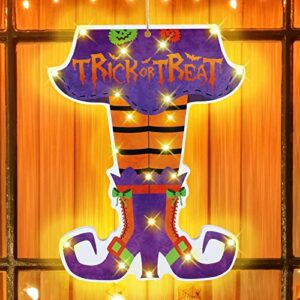 lighted halloween window decorations witch feet happy halloween led window silhouette trick or treat halloween decor holiday displays for halloween indoor outdoor holiday party decor, 16 x 13 inch