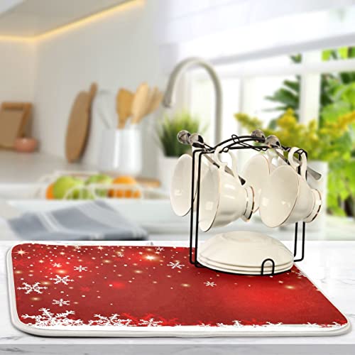 xigua Christmas Snowflakes Dish Drying Mat for Kitchen Counter,Texture Ultra Absorbent Reversible Microfiber Dishes Drying Rack Pad Heat-resistant Mats 16x18in