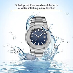 BARAMON Wrist Watches for Men, Nautilus Stainless Steel Quartz Movement Date Luxury Style Men's Luminous Hands Casual Business Watches