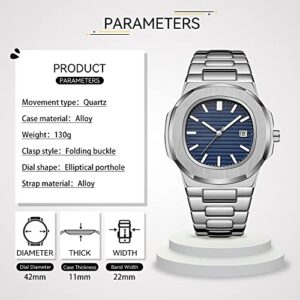 BARAMON Wrist Watches for Men, Nautilus Stainless Steel Quartz Movement Date Luxury Style Men's Luminous Hands Casual Business Watches