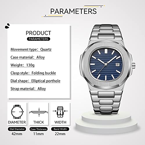 BARAMON Wrist Watches for Men, Nautilus Stainless Steel Quartz Movement Date Luxury Style Men's Luminous Hands Casual Business Watches