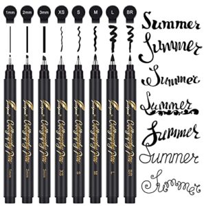 gethpen calligraphy pens,hand lettering pens, calligraphy brush pen set for beginners writing, sketching, scrapbooking, journaling, soft and fine tip, black ink drawing pen set, 8 size