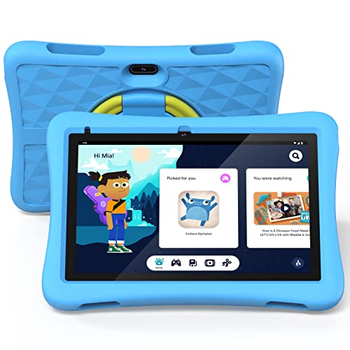 Kids Tablet, 10 inch Toddler Tablet, Android 12 Go, WiFi 6, Parental Control, 6000 mAh Battery, 2GB RAM 32 GB Storage (SD to 512GB), Eye Protection Mode, EVA Shockproof Case, PlimPad Kids10 (Blue)