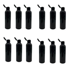 natural farms 4 oz black cosmo plastic bottles -12 pack empty bottle refillable - bpa free - essential oils - aromatherapy | black flip top snap cap - made in the usa