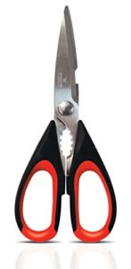 premium kitchen shears by better kitchen products, 8.5", all purpose stainless steel utility scissors, heavy duty scissors, meat scissors, poultry shears, multipurpose for culinary prep(1pk-black/red)