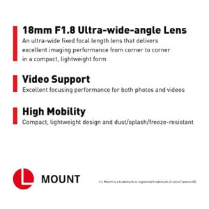 Panasonic LUMIX S Series Camera Lens, 18mm F1.8 L-Mount Interchangeable Lens for Mirrorless Full Frame Digital Cameras - S-S18