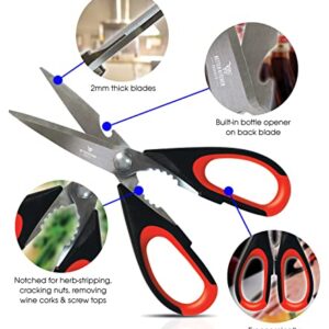 Premium Kitchen Shears by Better Kitchen Products, 8.5", All Purpose Stainless Steel Utility Scissors, Heavy Duty Scissors, Meat Scissors, Poultry Shears, Multipurpose for Culinary Prep(1PK-Black/Red)