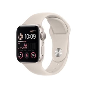 apple watch se (2nd gen) [gps 40mm] smart watch w/starlight aluminum case & starlight sport band - s/m. fitness & sleep tracker, crash detection, heart rate monitor, retina display, water resistant