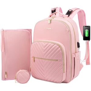 lovevook diaper bag backpack, quilted baby bag with changing pad & pacifier holder, waterproof travel diaper bags with usb charging port for baby boys girls, stylish and large capacity,pink