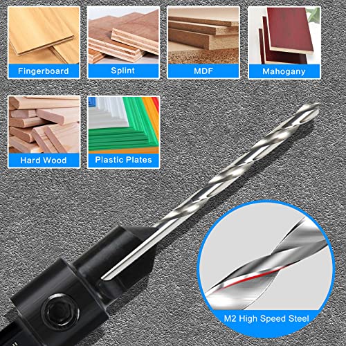 7 Pcs M2 Countersink Drill Bit Set, 3in1 Wood Pilot Countersink Drill Bits for #4#6#8#10#12 Screws Holes, with Adjustable Depth Stop,Quick Release Hex Shank, 2-Allen Wrench