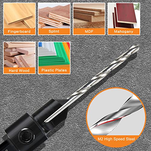 8 Pack Woodworking Countersink Drill Bits Set 3in1, Heavy Duty M2 Pilot Drill Bits Depth Adjustable, 82-Degree Chamfer, 1/4” Hex Shank, for #4#6#8#10#12#14 Screws in Soft & Hard Wood