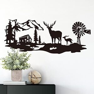 deer and windmill metal wall art decor farmhouse cabin art 7x17.3 inch house decorations for living room bedroom bathroom rustic forest hunting mountain decor for indoor outdoor lodge christmas presents gifts