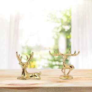 2PCS Mini Elk Metal High Texture Statue Fashion Classic Gold Good Luck Fortune Ornament for Car, Office Desktop, Bedroom, Wine Cabinet, Display Stand, Christmas Deer (Mini Couple Deer)