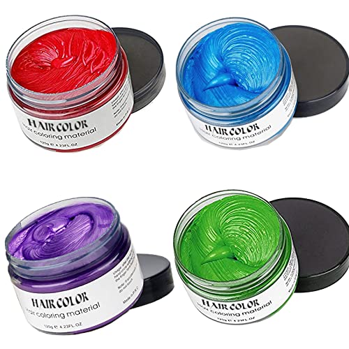 Temporary Hair Color Dye for Girls Kids, Hair Wax Color Girl Toys Gifts for Age 4 5 6 7 8 9 Birthday,Party, Cosplay DIY, Children's Day, Halloween, Christmas (4Colores- Red Blue Purple Green)