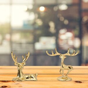 2PCS Mini Elk Metal High Texture Statue Fashion Classic Gold Good Luck Fortune Ornament for Car, Office Desktop, Bedroom, Wine Cabinet, Display Stand, Christmas Deer (Mini Couple Deer)