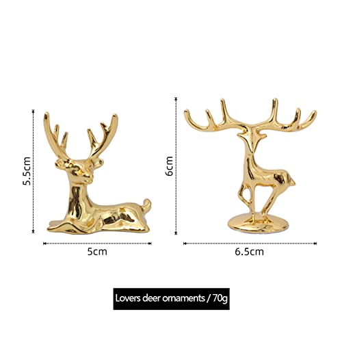 2PCS Mini Elk Metal High Texture Statue Fashion Classic Gold Good Luck Fortune Ornament for Car, Office Desktop, Bedroom, Wine Cabinet, Display Stand, Christmas Deer (Mini Couple Deer)