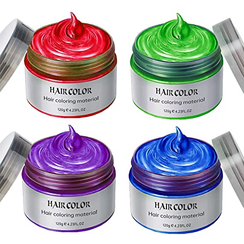 Temporary Hair Color Dye for Girls Kids, Hair Wax Color Girl Toys Gifts for Age 4 5 6 7 8 9 Birthday,Party, Cosplay DIY, Children's Day, Halloween, Christmas (4Colores- Red Blue Purple Green)