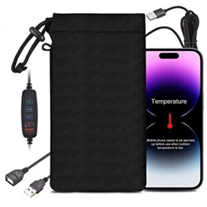coowoo cellphone heating bag case fast warming usb smart phone warmer pouch prevent auto switching off in extremely cold condition fits to universal mobile phones black