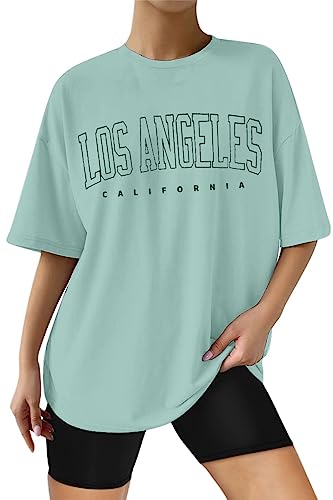 Avanova Women's Los Angeles Print Short Sleeve Oversized Tee Casual Loose T Shirt A Green X-Large