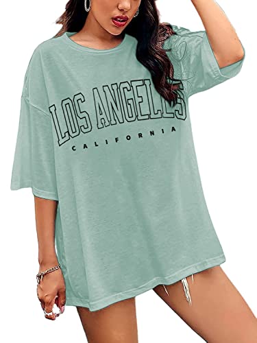 Avanova Women's Los Angeles Print Short Sleeve Oversized Tee Casual Loose T Shirt A Green X-Large