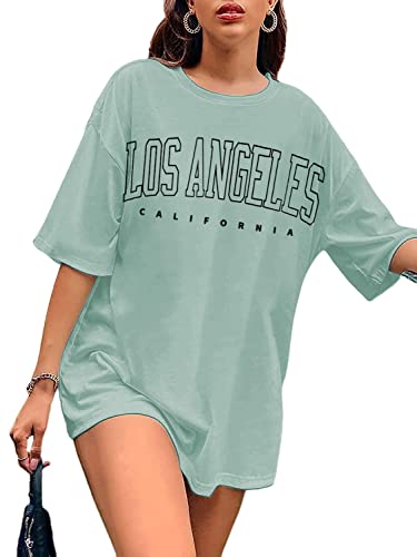 Avanova Women's Los Angeles Print Short Sleeve Oversized Tee Casual Loose T Shirt A Green X-Large