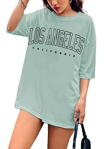 Avanova Women's Los Angeles Print Short Sleeve Oversized Tee Casual Loose T Shirt A Green X-Large