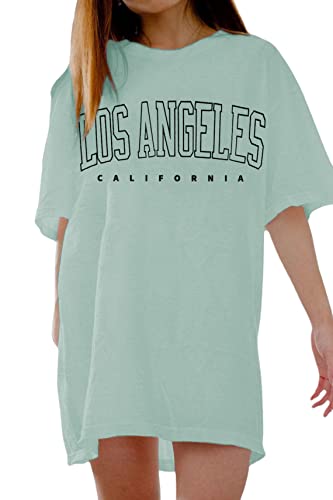 Avanova Women's Los Angeles Print Short Sleeve Oversized Tee Casual Loose T Shirt A Green X-Large