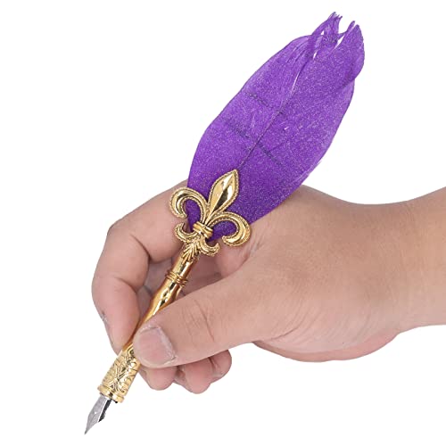 Quill Feather Pen Set, Calligraphy Pen Set with Colored Varnish Wax, Exquisite Quill Pen, Gift Kit for Writing, Drawing, Signatures Purple